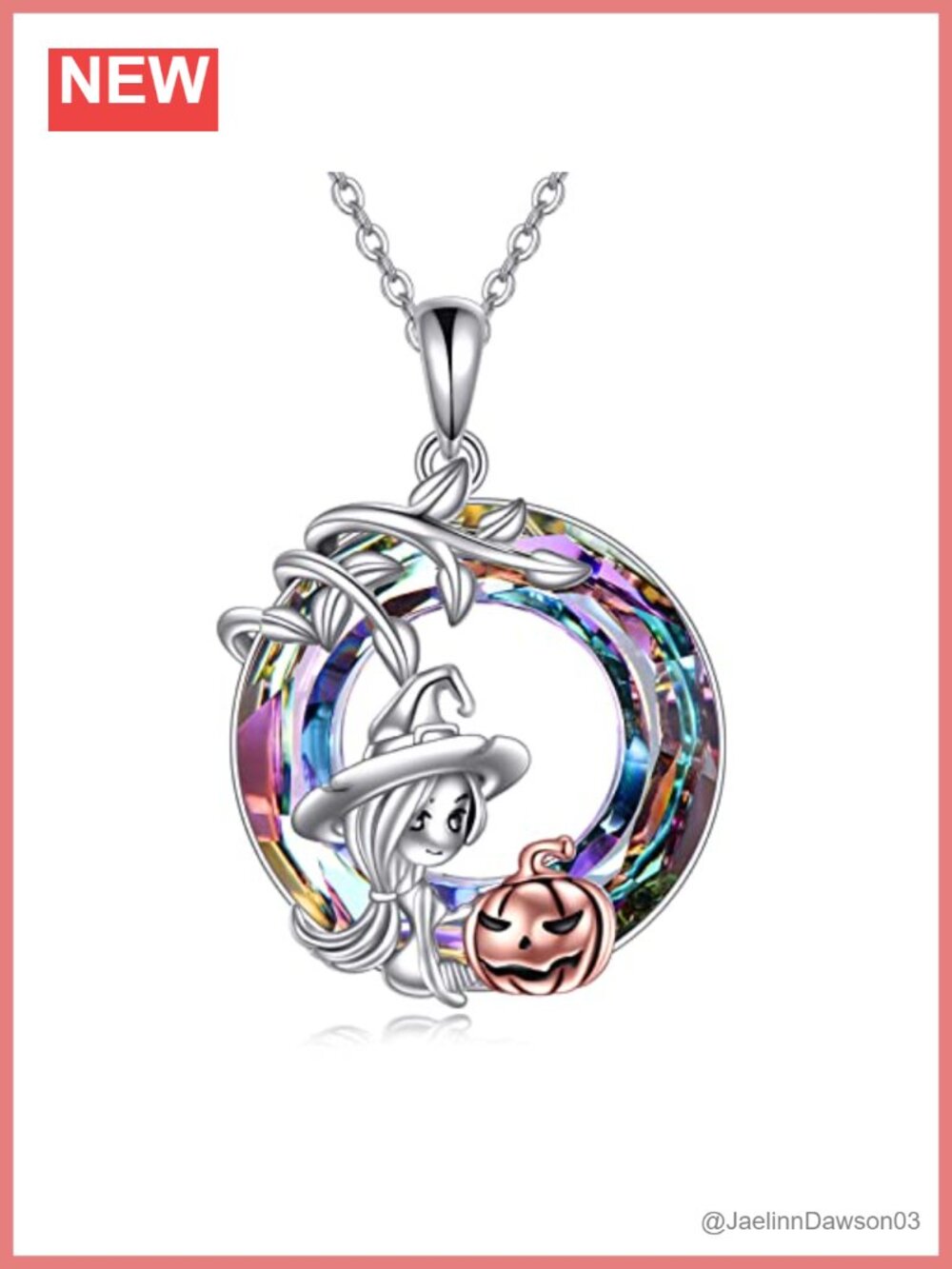 Sterling Silver Austrian Crystal Cat Pumpkin Pendant Necklace 18+2 Inch